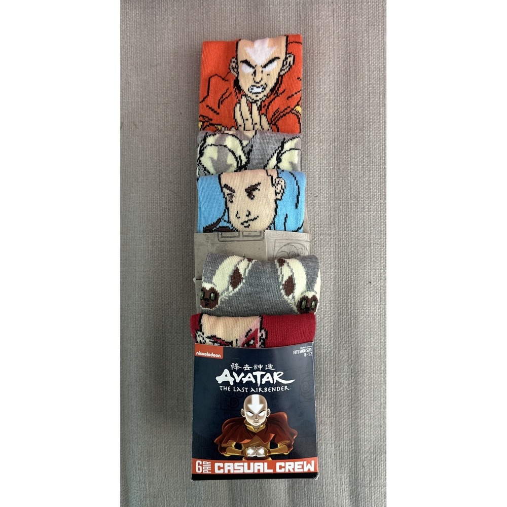 Avatar The Last Airbender 6 Pair CREW SOCKS Men Size 8-12 Bioworld NEW